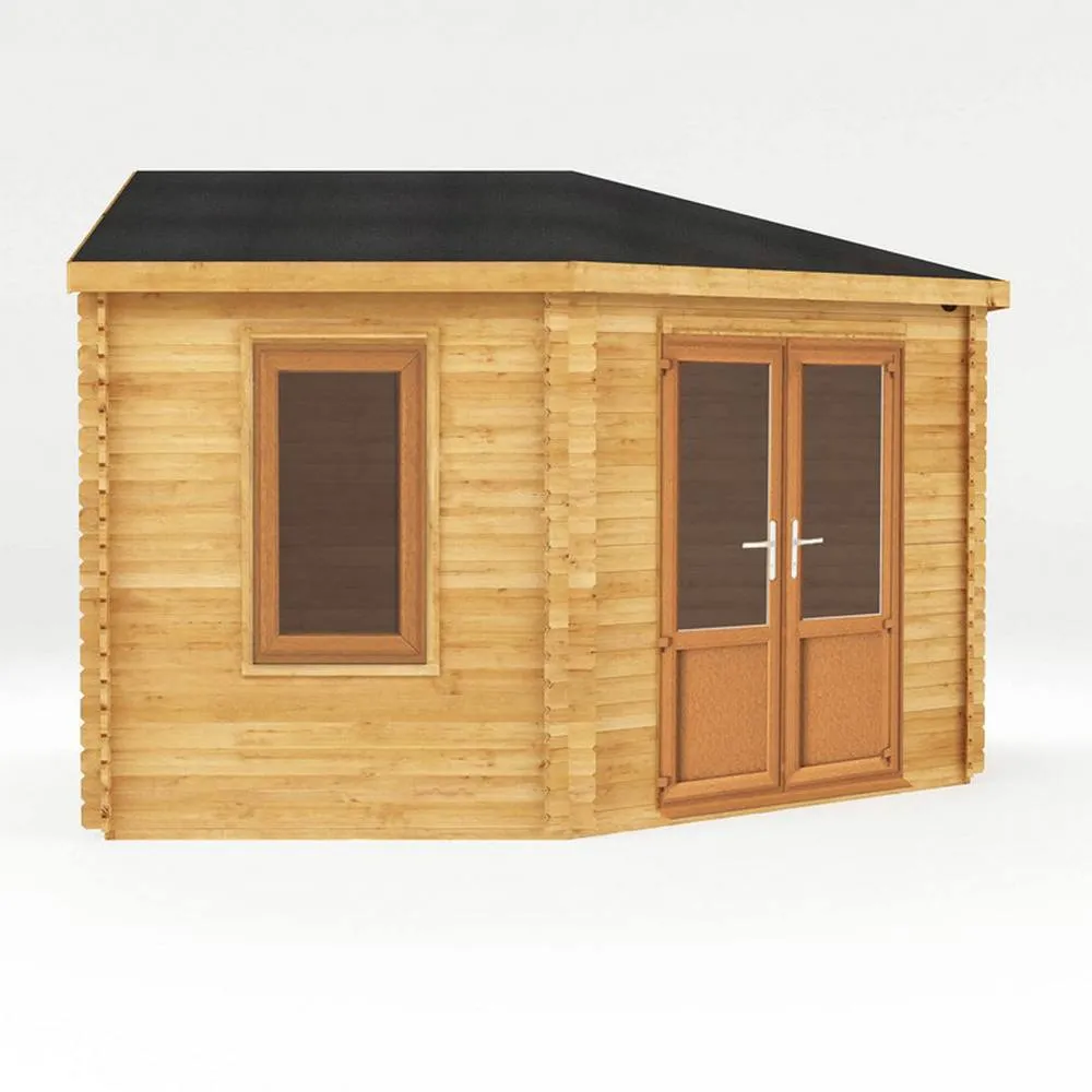 Mercia 44 mm Corner Cabin with Oak UPVC Windows & Doors, L415 x W409 x H287cm in Light Tan 2