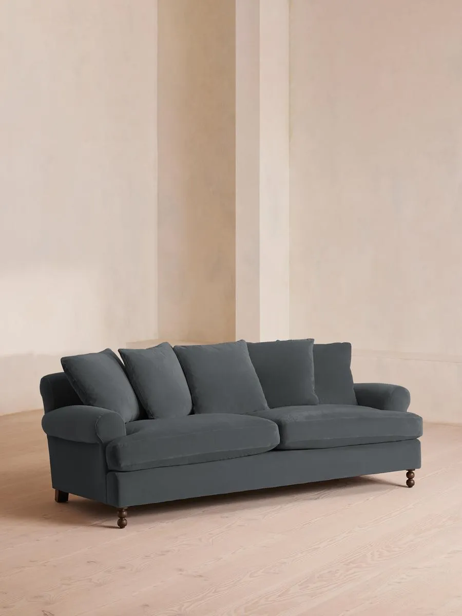Audrey Three Seater Sofa, Velvet, Grey Blue
