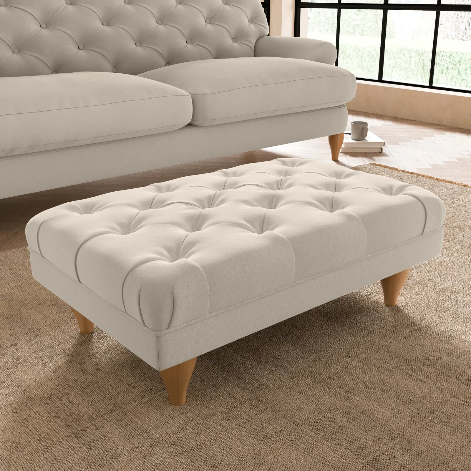 Warwick Luxury Velvet Footstool Beige