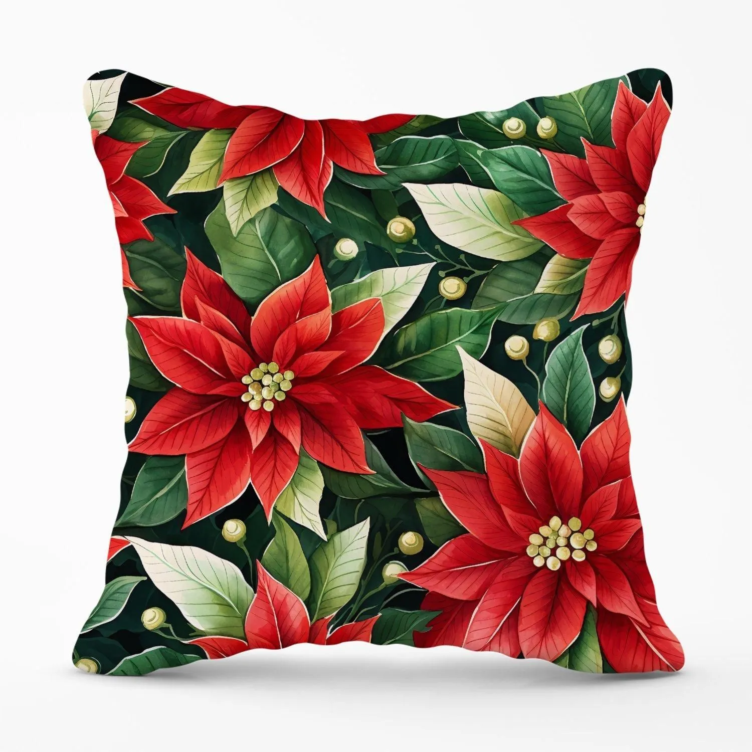 Warren Reed - Designer Poinsetta Watercolour Outdoor Cushion in Red