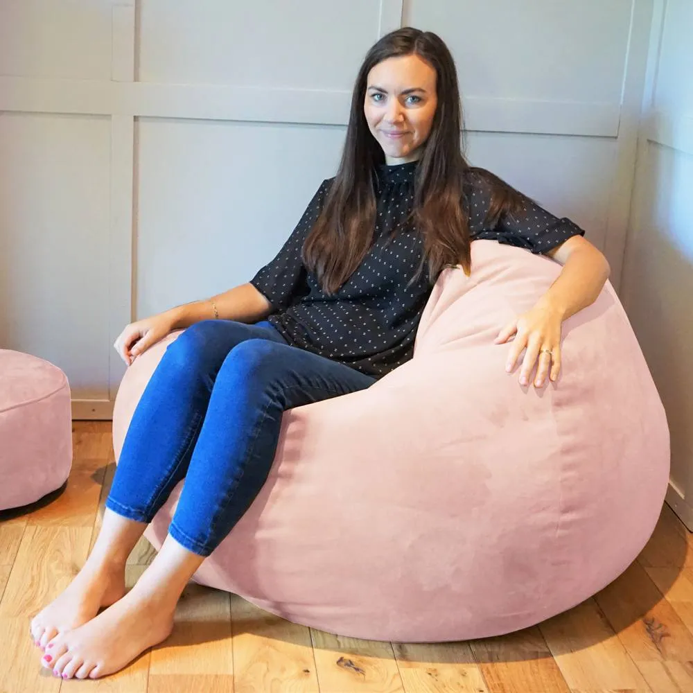 rucomfy Beanbags rucomfy Indoor Adults Classic Slouchbag Bean Bag Chair - Velvet Seat in Pale Pink
