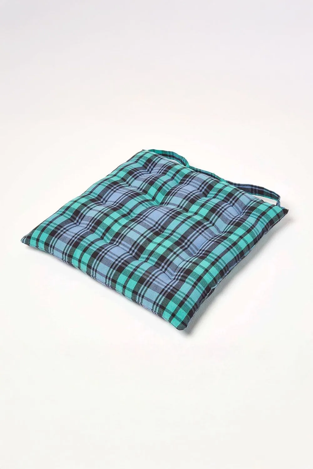 Homescapes 4 Pack Seat Pads Cotton Green Tartan Indoor Outdoor Garden Cushion, 40cm 2