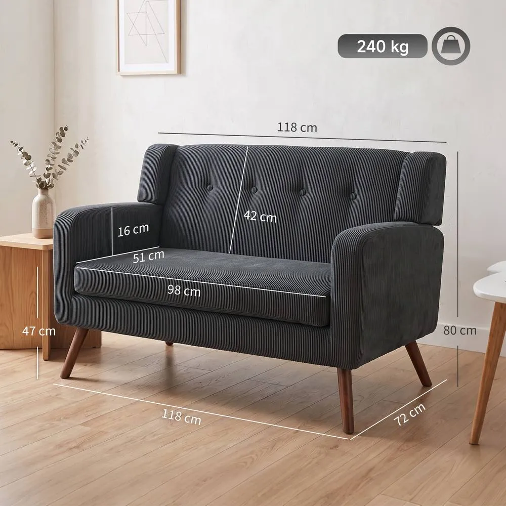 HOMCOM 2 Seater Sofa, 118 cm Corduroy Small Loveseat Sofa, Dark Grey 3