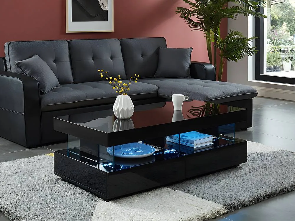 Vente-unique Coffee Table With 2 Drawers & 2 Recesses With Leds - MDF and in Black