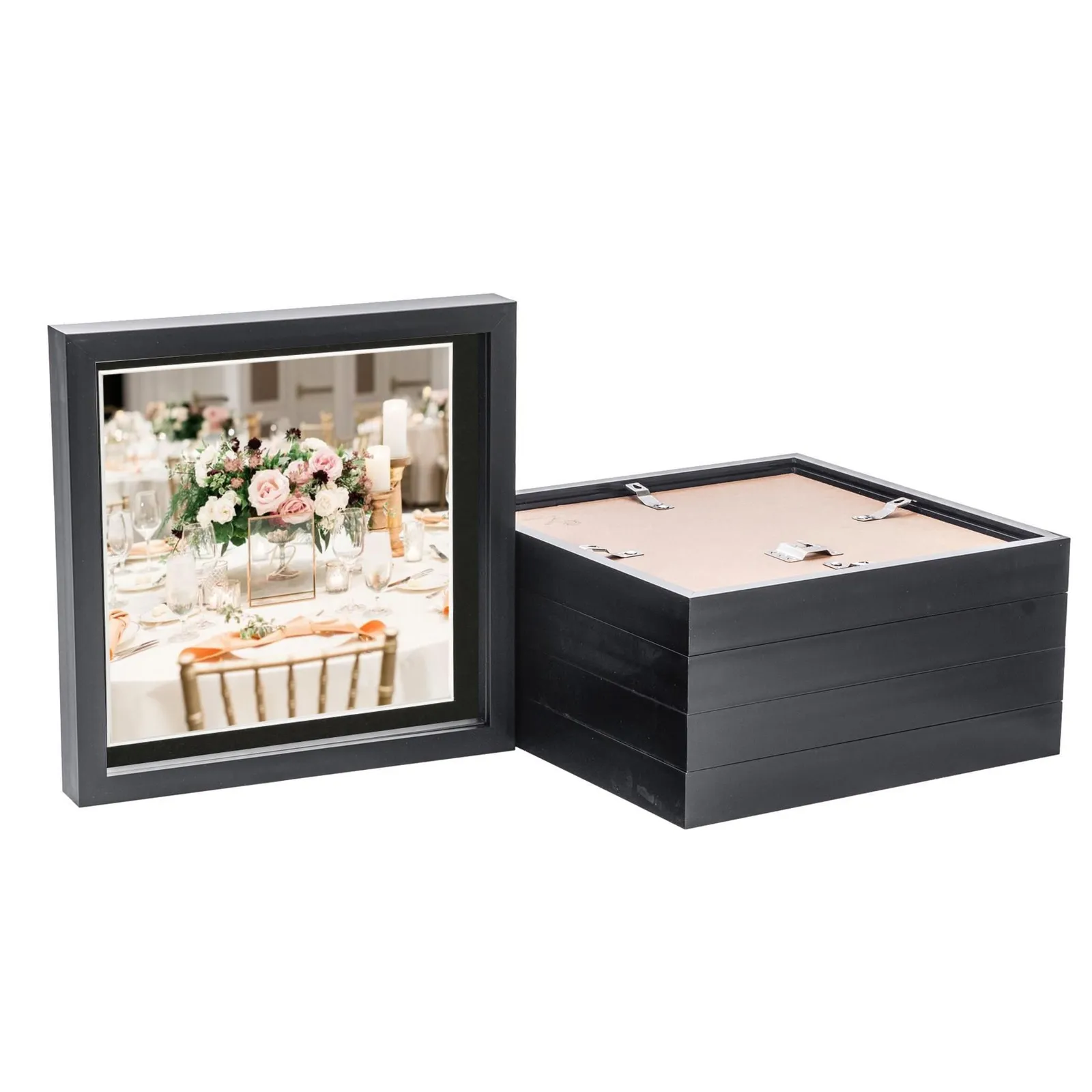 Nicola Spring 10x10" 3D Box Photo Frames 8x8" x5 in Black 1