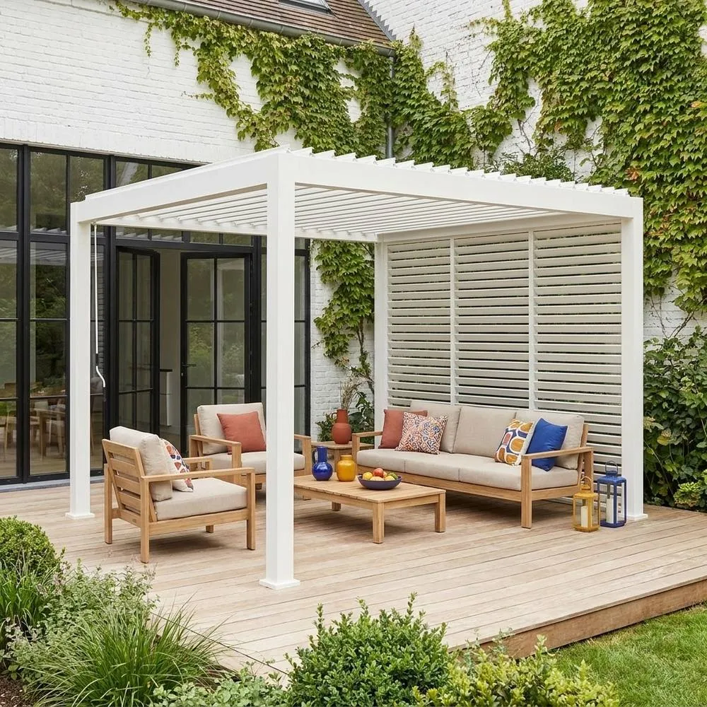 sweeek Louvered pergola aluminium 3 x 3m V2 & 3 100cm louver panels in White