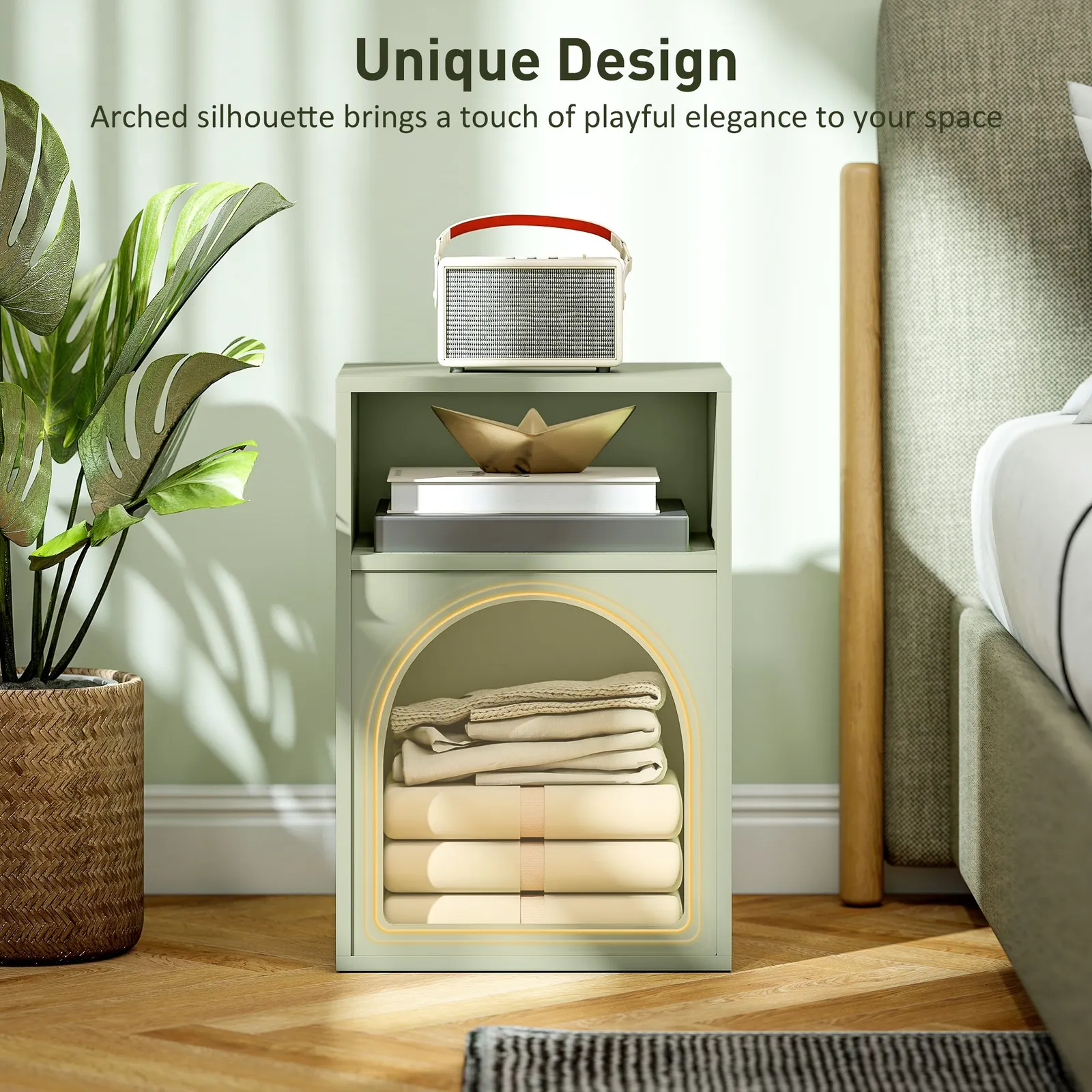 HOMCOM Bedside Table, Modern Bedside Cabinet for Bedroom in Light Green 4