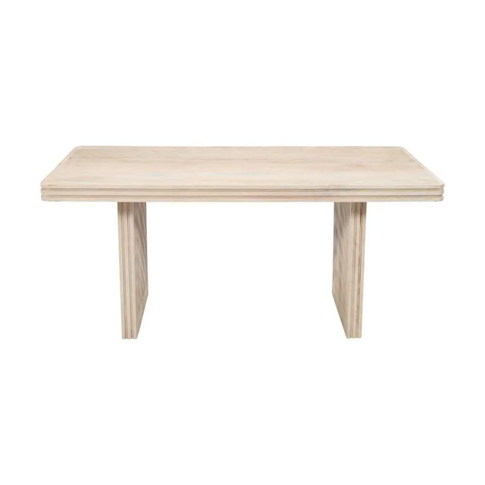 Indian Hub Hudson Carved 6 Seater Dining Table - Mango Wood - L90 x W165 x H78 cm in Beige