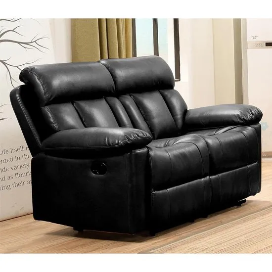 Ohio Recliner Bonded Faux Leather 2 Seater Sofa In Black