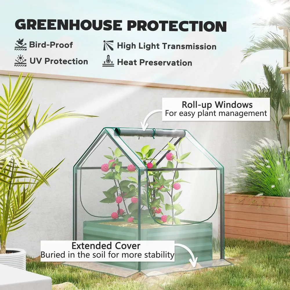 OUTSUNNY Raised Garden Bed with Greenhouse, Planter Box with Cover, Clear & Green 5