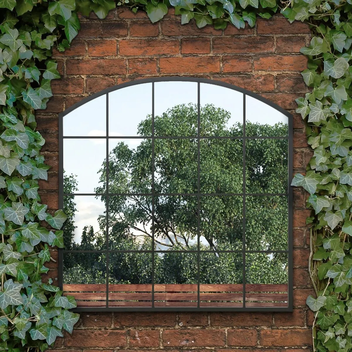 MirrorOutlet Black Framed Arched Window Garden Mirror 39"x39" 100x100CM 6