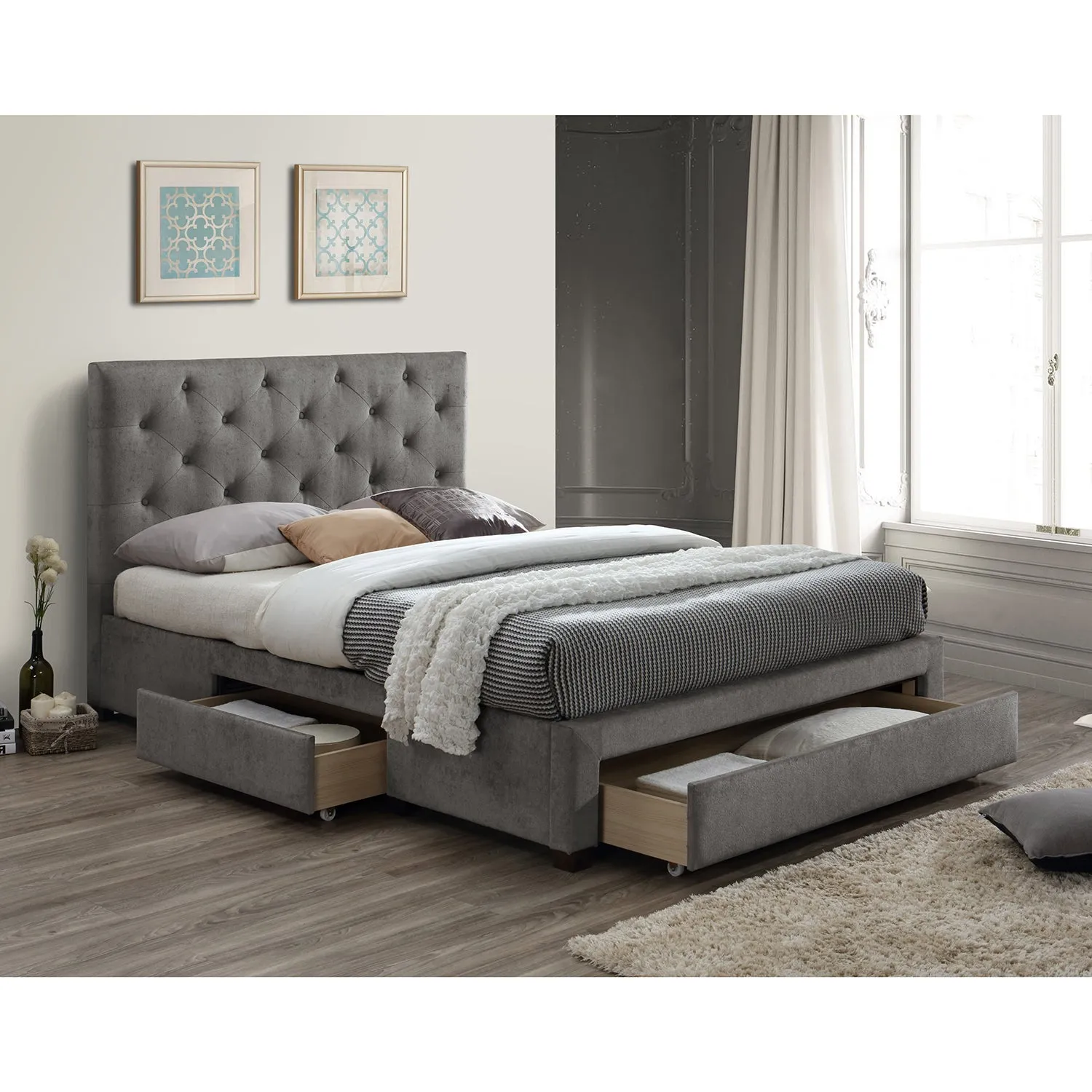 Monet Grey Fabric Bed Frame Grey