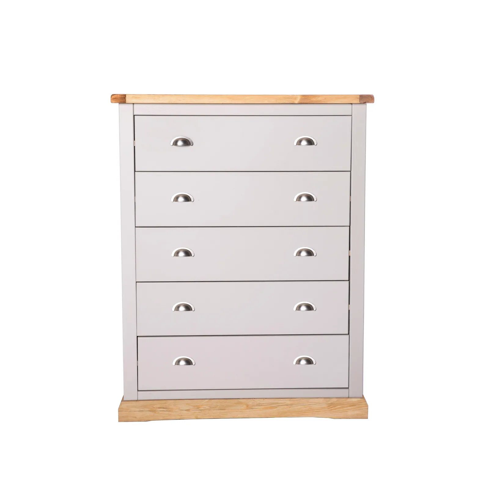 Cabinet Bits Bomporto 5 Drawer Chest of Drawers Chrome Cup Handle in Light Grey 2