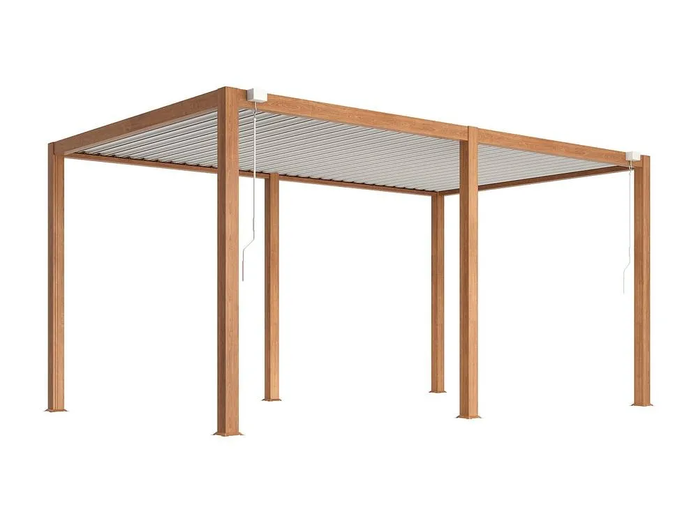 Vente-unique Freestanding Bioclimatic Aluminium Pergola With Adjustable Louvres in Walnut 4