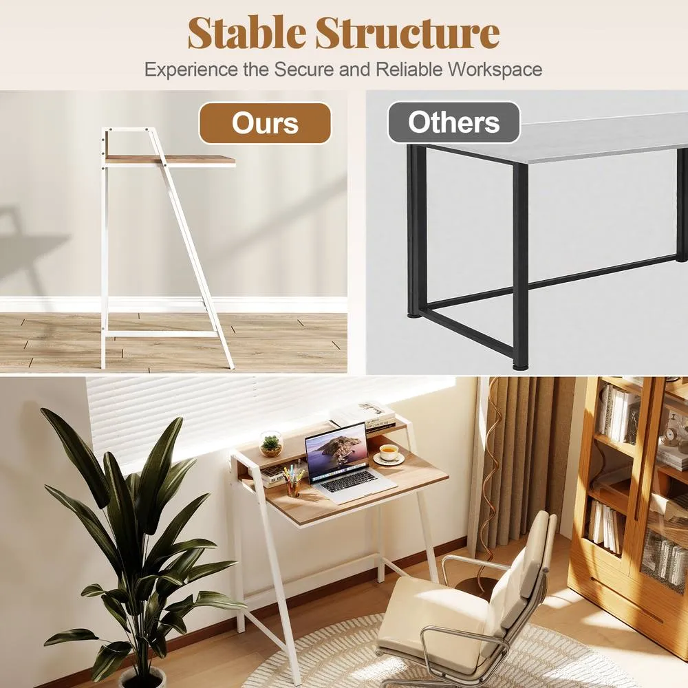 Costway Computer Desk 80 CM Small Desk Compact Desk with Monitor Stand-Natural in Natural 6