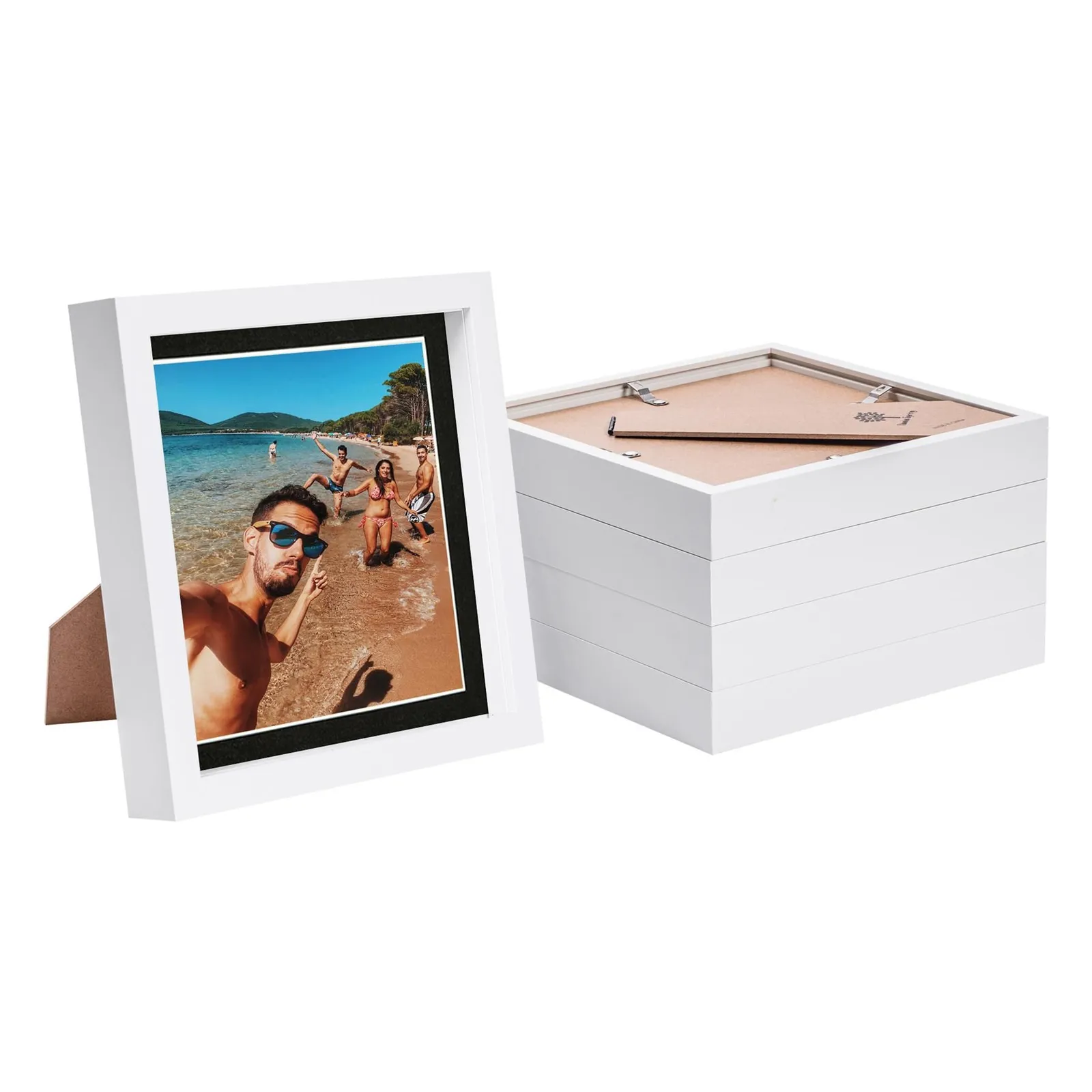 Nicola Spring 8" x 8" White 3D Box Photo Frames - 6" x 6" Mount - Pack of 5 in Black 1