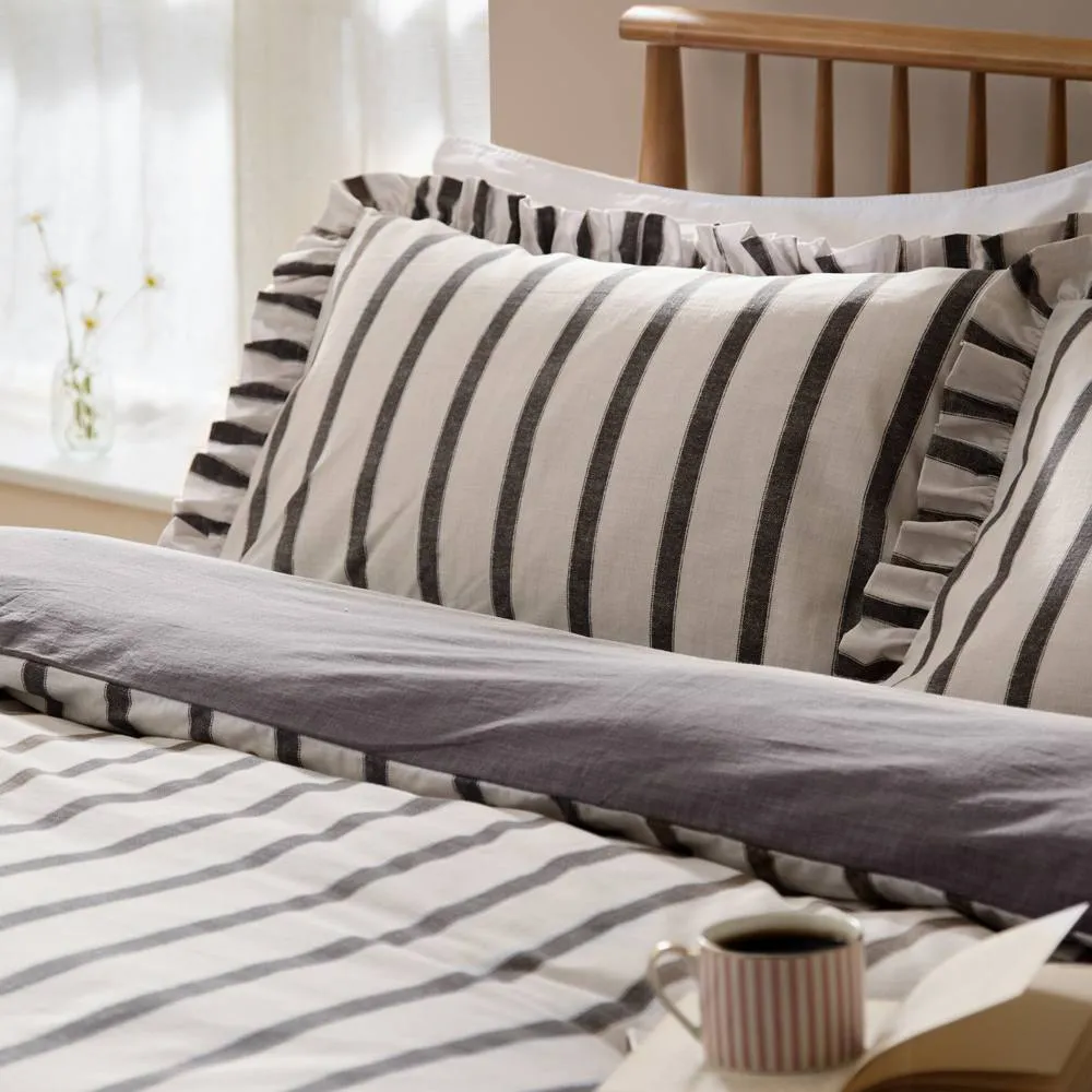 Wylder Connie Striped Ruffle Duvet Cover Set in Light Beige 2
