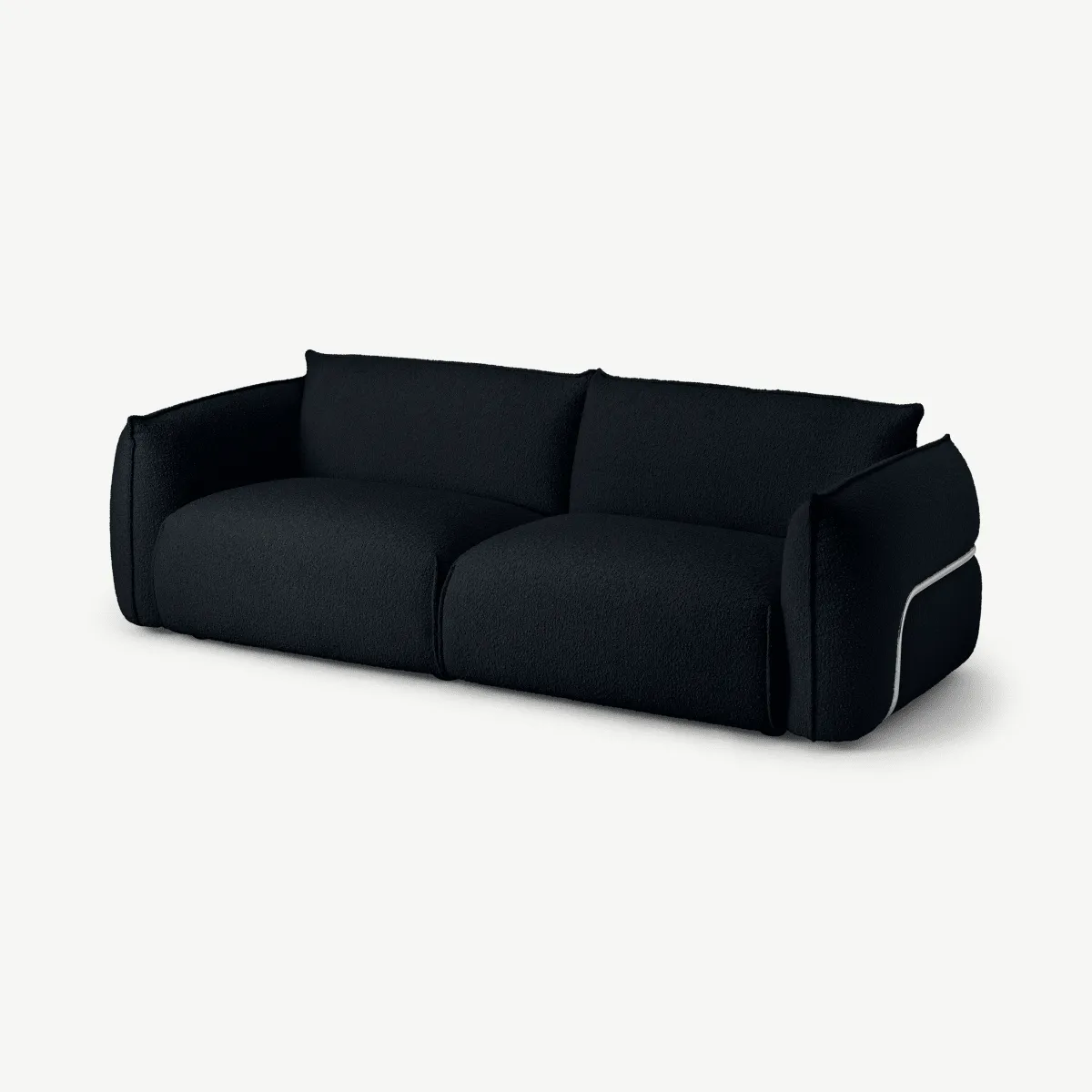 Dion 3 Seater Sofa, Black Boucle with Stainless Steel Frame