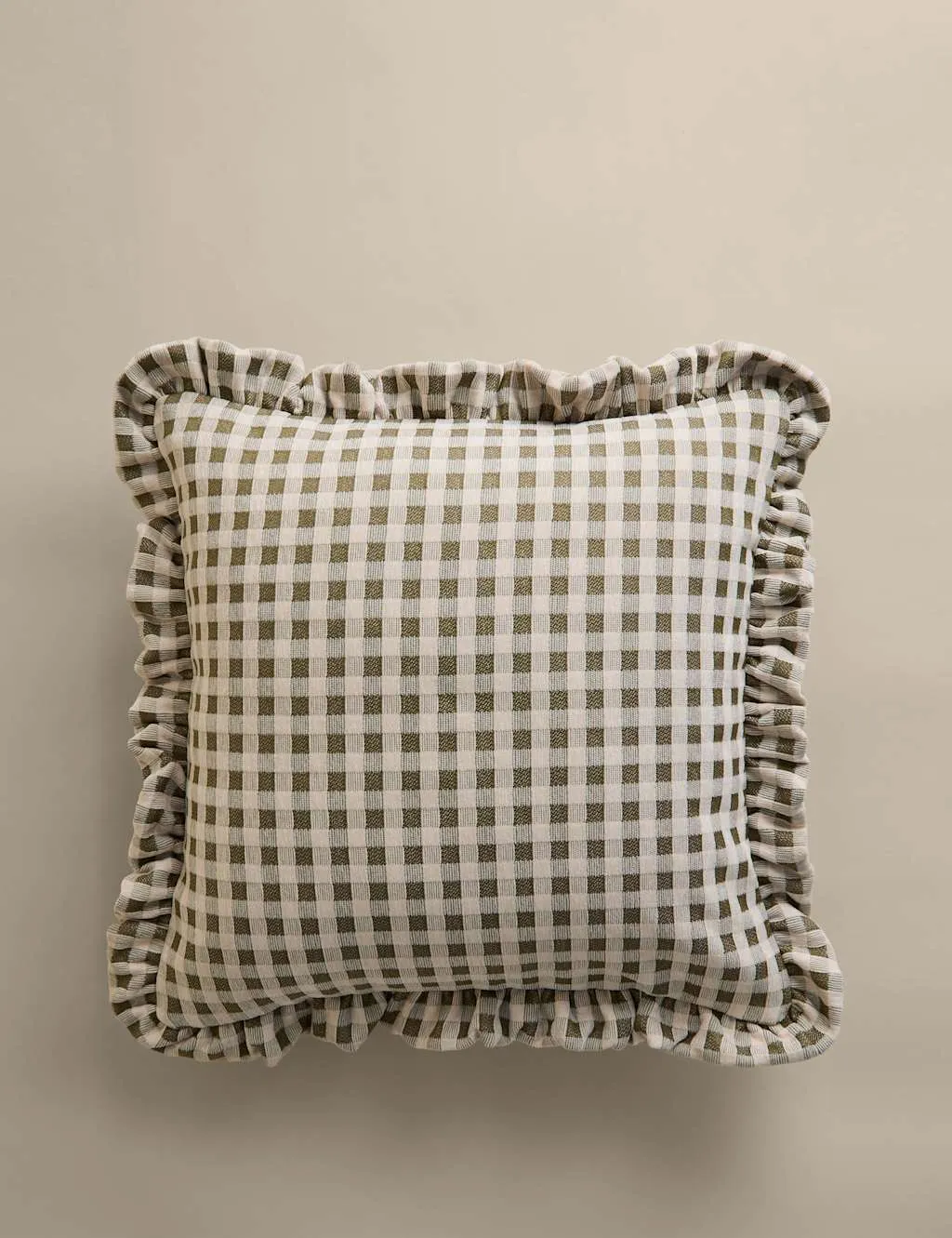 M&S Chenille Woven Gingham Cushion Green