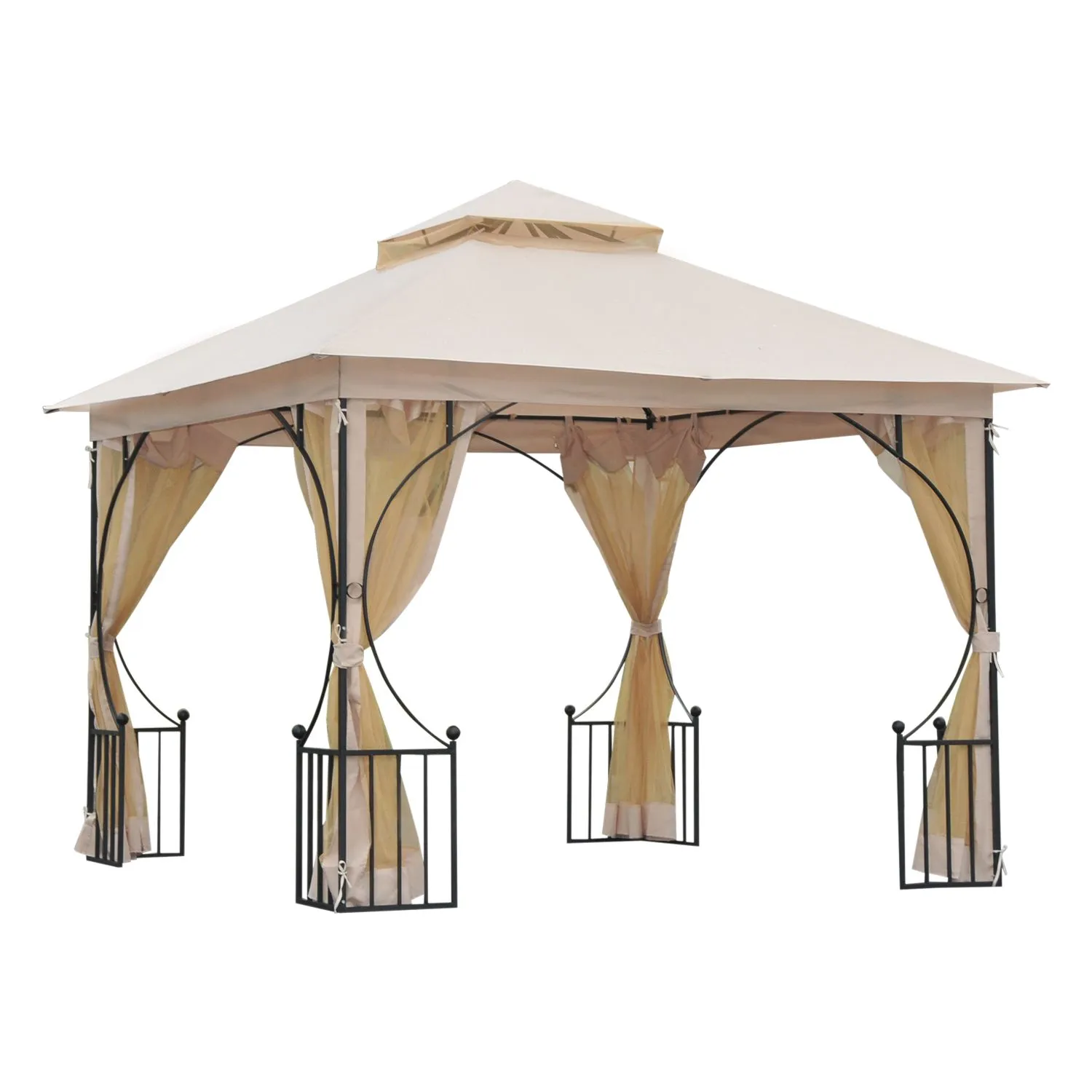 OUTSUNNY Gazebo Party Tent Canopy Sun Shade for Patio Garden 3x3(m) in Beige 2