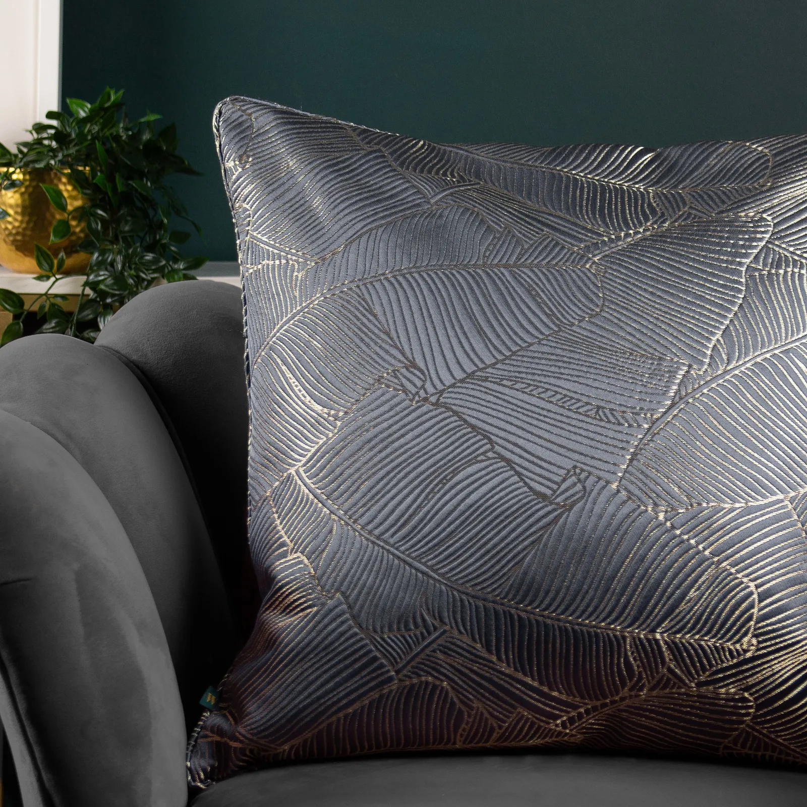 Wylder Tropics Seymour Embroidered Satin Cushion in Dark Blue