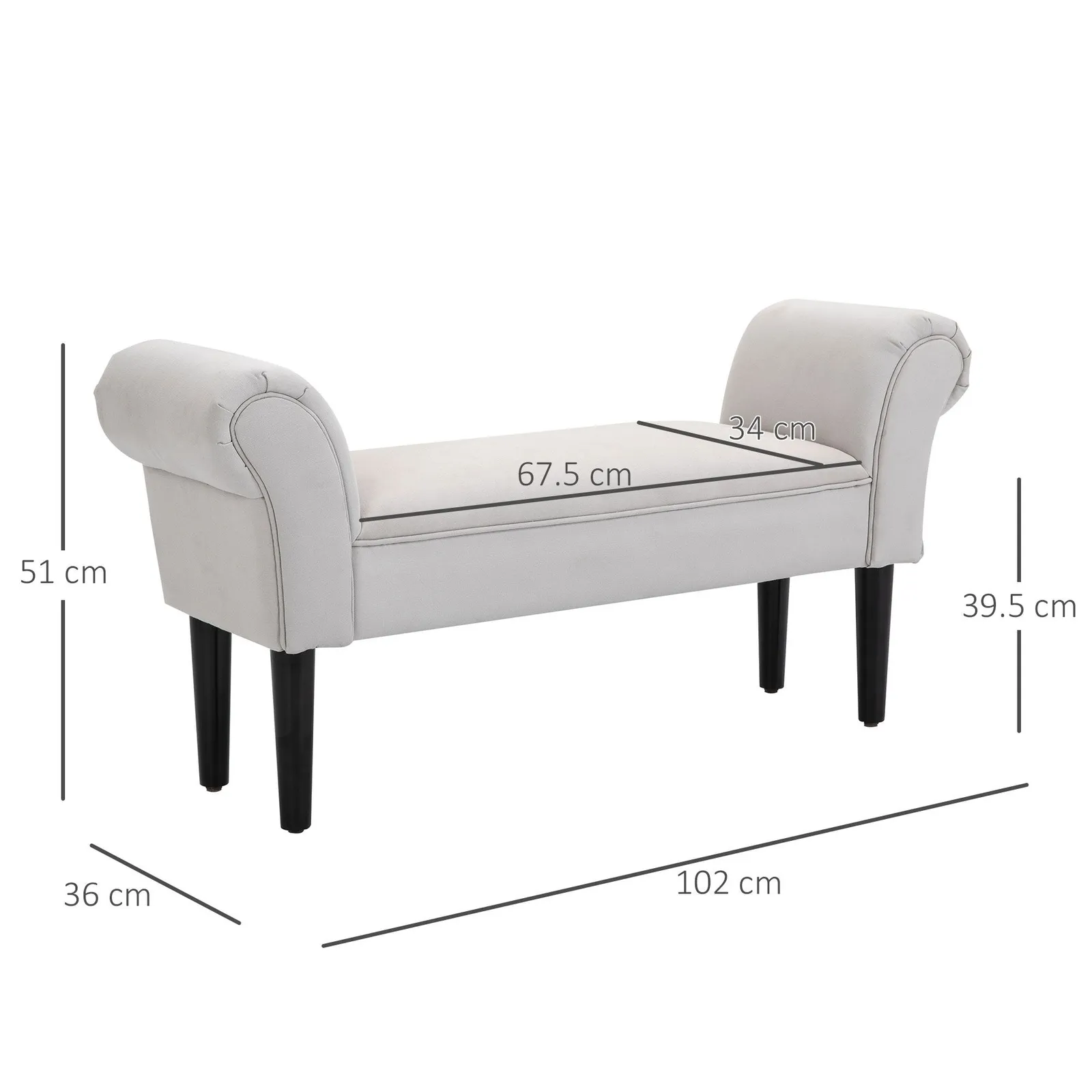 HOMCOM Bed End Bench Sofa Lounge Window Padded Seat Hallway with Wooden Leg in Light Grey 3