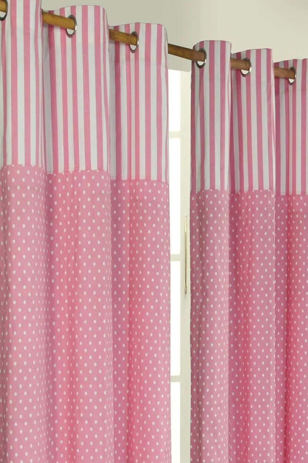 Homescapes Polka Dots Pink Ready Made Eyelet Curtain Pair 1