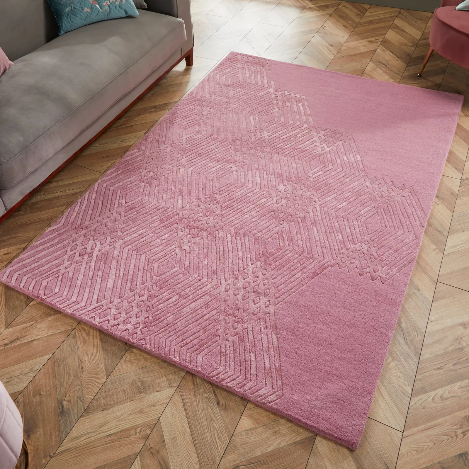 Diamonds Wool Rug Rose
