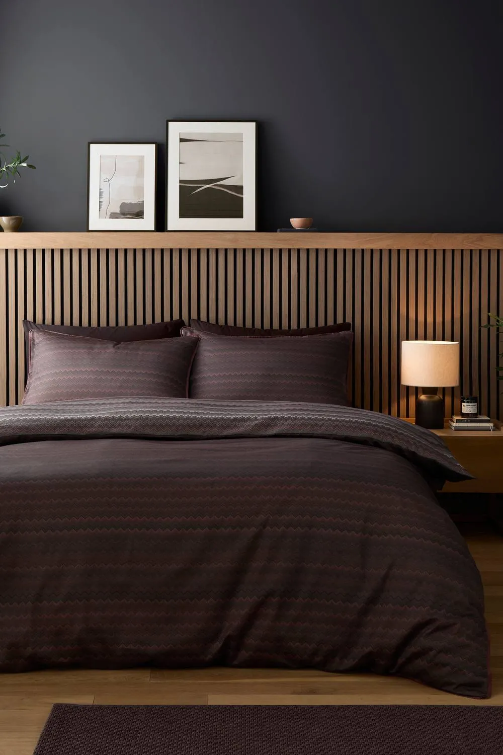 Appletree 'Chevron Stripe' 100% Cotton Sateen Duvet Cover Set in Chocolate 4