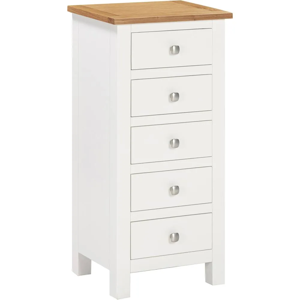 Seconique Cambridge 5 Drawer Narrow Chest - Linen/Oak (Fully assembled) in White 2