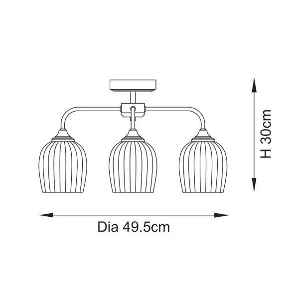 Vogue Leroy 3 Light Ribbed Semi Flush Ceiling Light 6