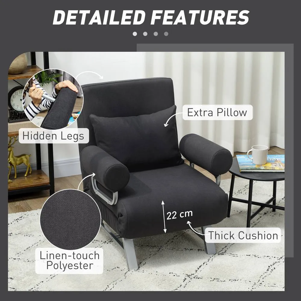HOMCOM Single Sofa Bed, 3-in-1 Convertible Folding Chair Bed in Black 6