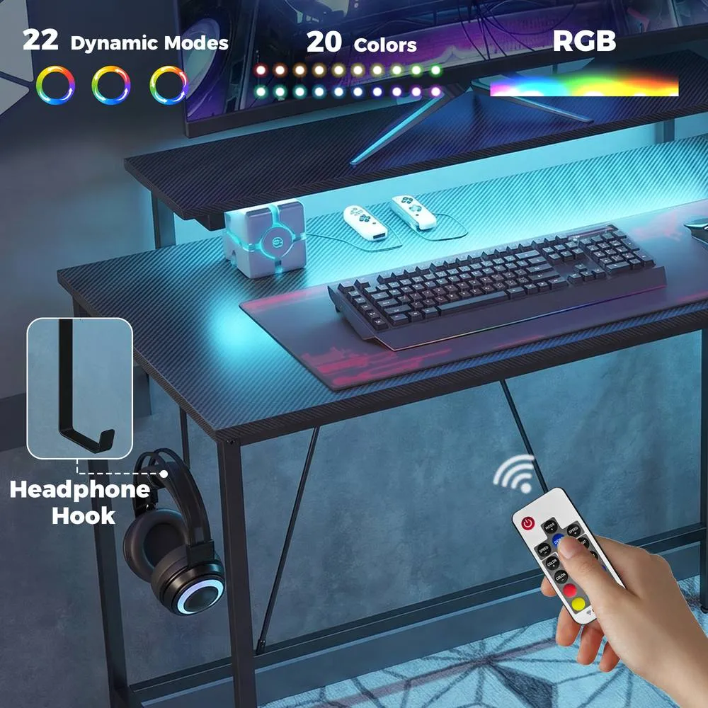 HOMCOM L Shaped Desk with LED Lights & Storage, Black 4