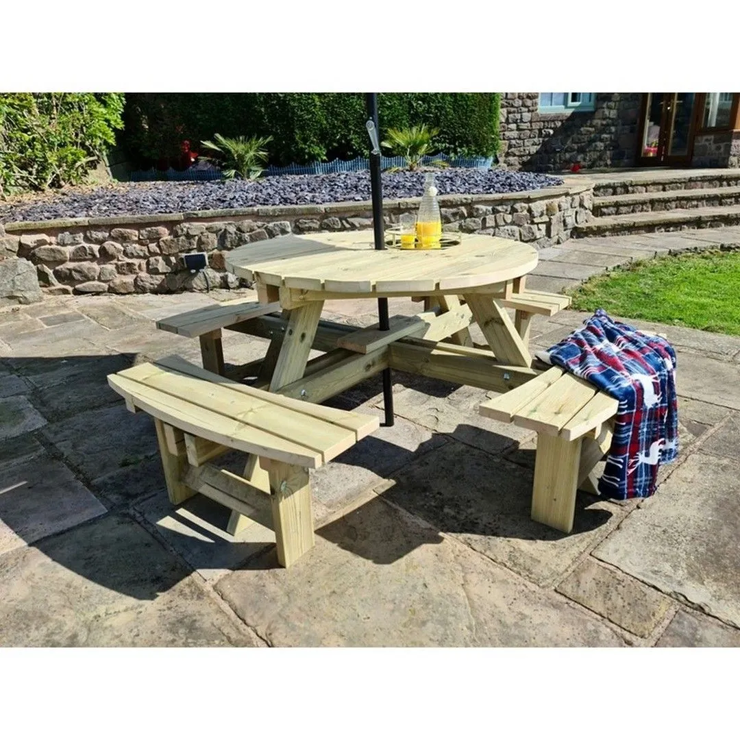Churnet Valley Garden Furniture Ltd Westwood Round Picnic Table - Minimal Assembly Required in Brown