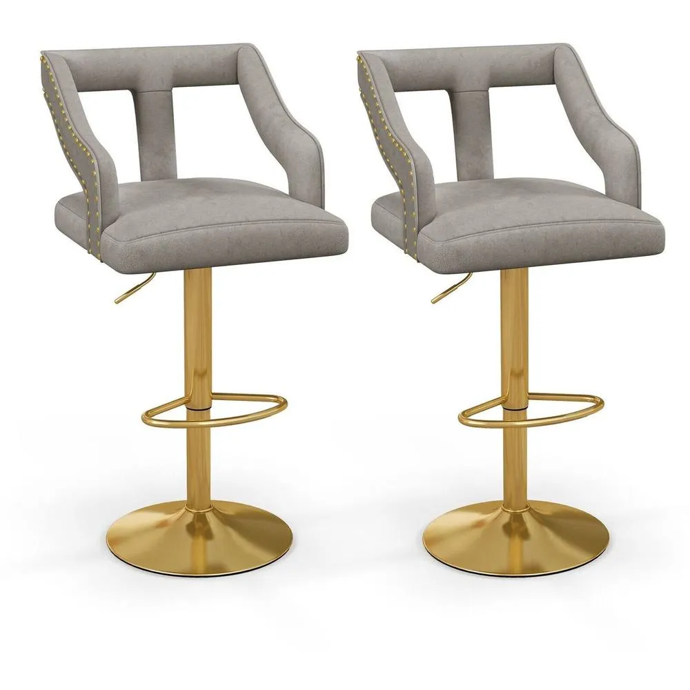Costway 2Pcs Bar Chairs Adjustable Swivel Bar Stool Dutch Velvet Dining Chair in Grey
