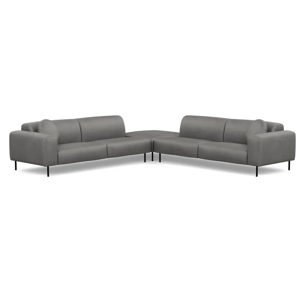 Heal's Luna Large Corner Sofa Luxury Leather Slate Black Feet