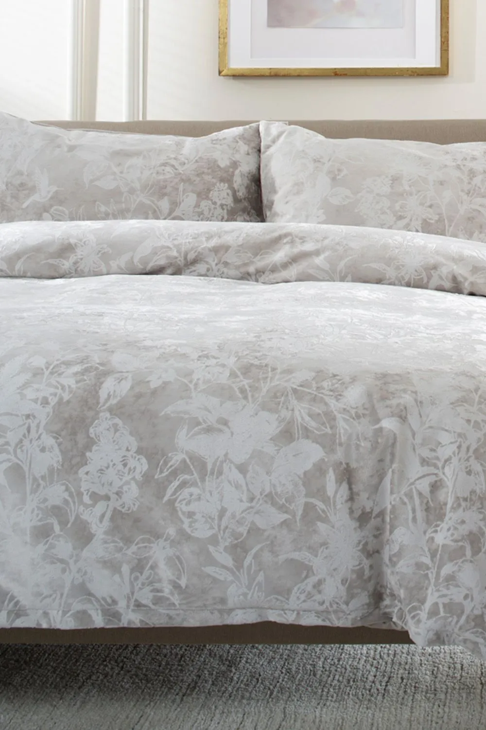 The Lyndon Company Crushed Velvet Chatsworth Printed Duvet Cover Set | Deyongs 1846 in Natural 6