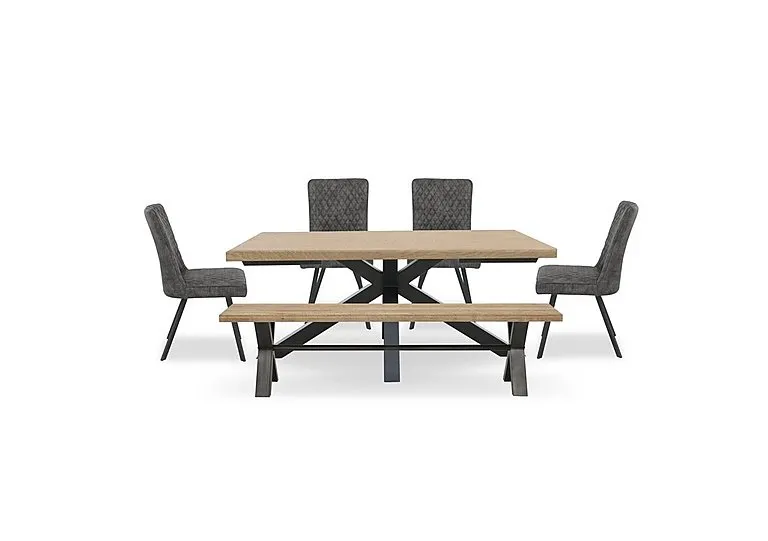 Earth Star Base Dining Table, Large Bench and 4 Chairs - Graphite