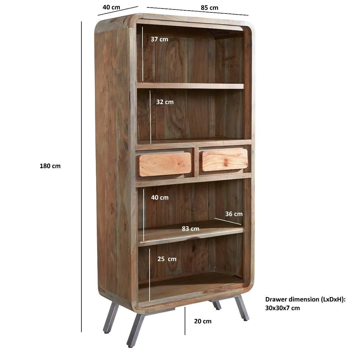 IH Design Daizha Wood & Metal Wide Bookcase in Brown 4
