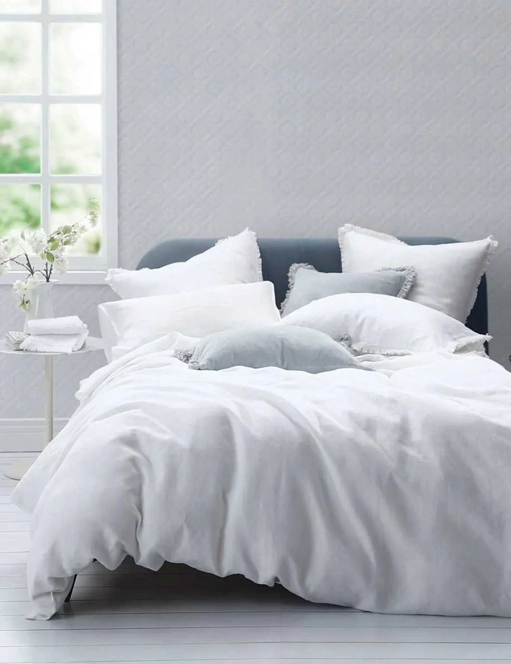 MM Linen Laundered Pure Linen Bedding Set White