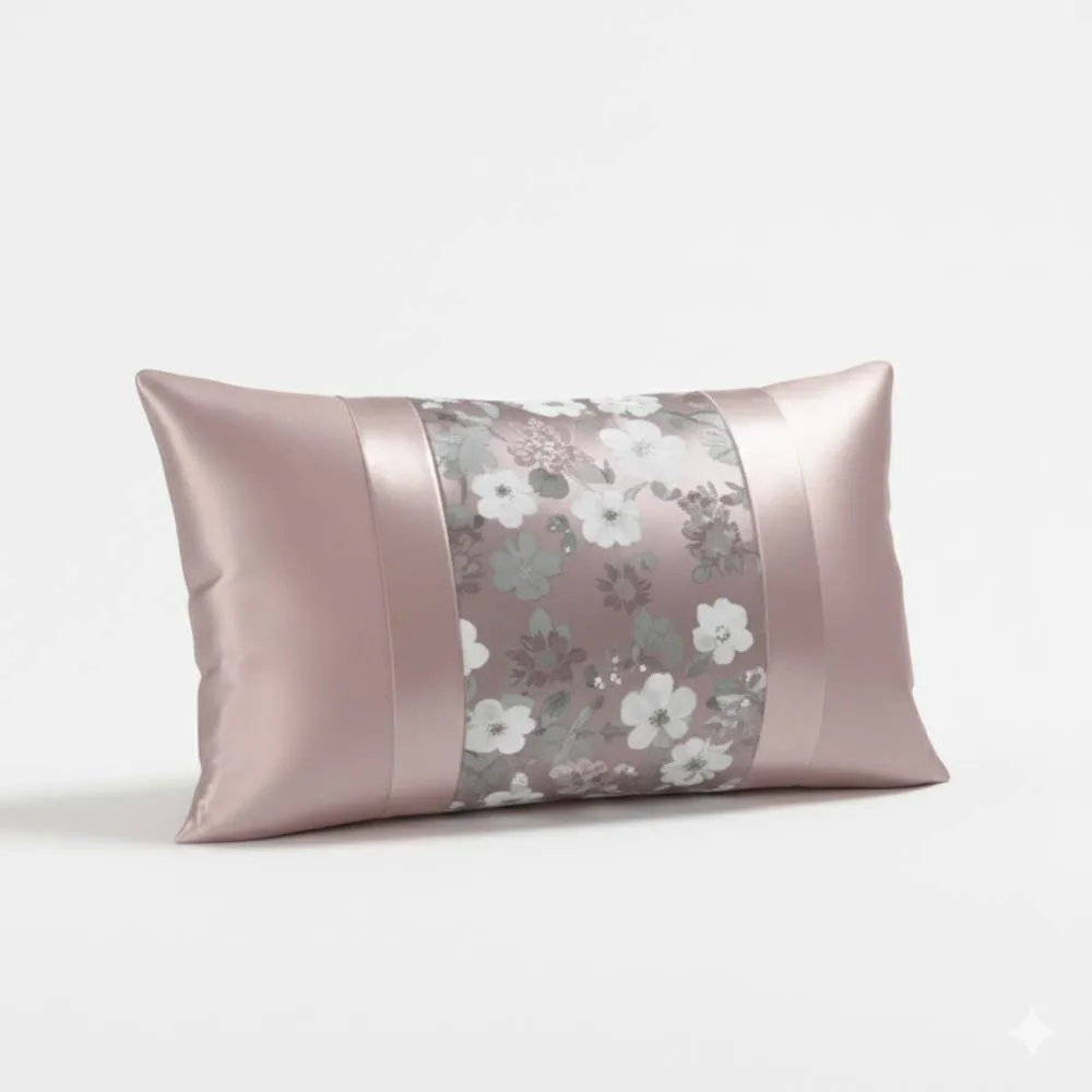 Snug City Oblong Floral Sequin Cushion Luxury Rectangular Decorative Accent in Pink