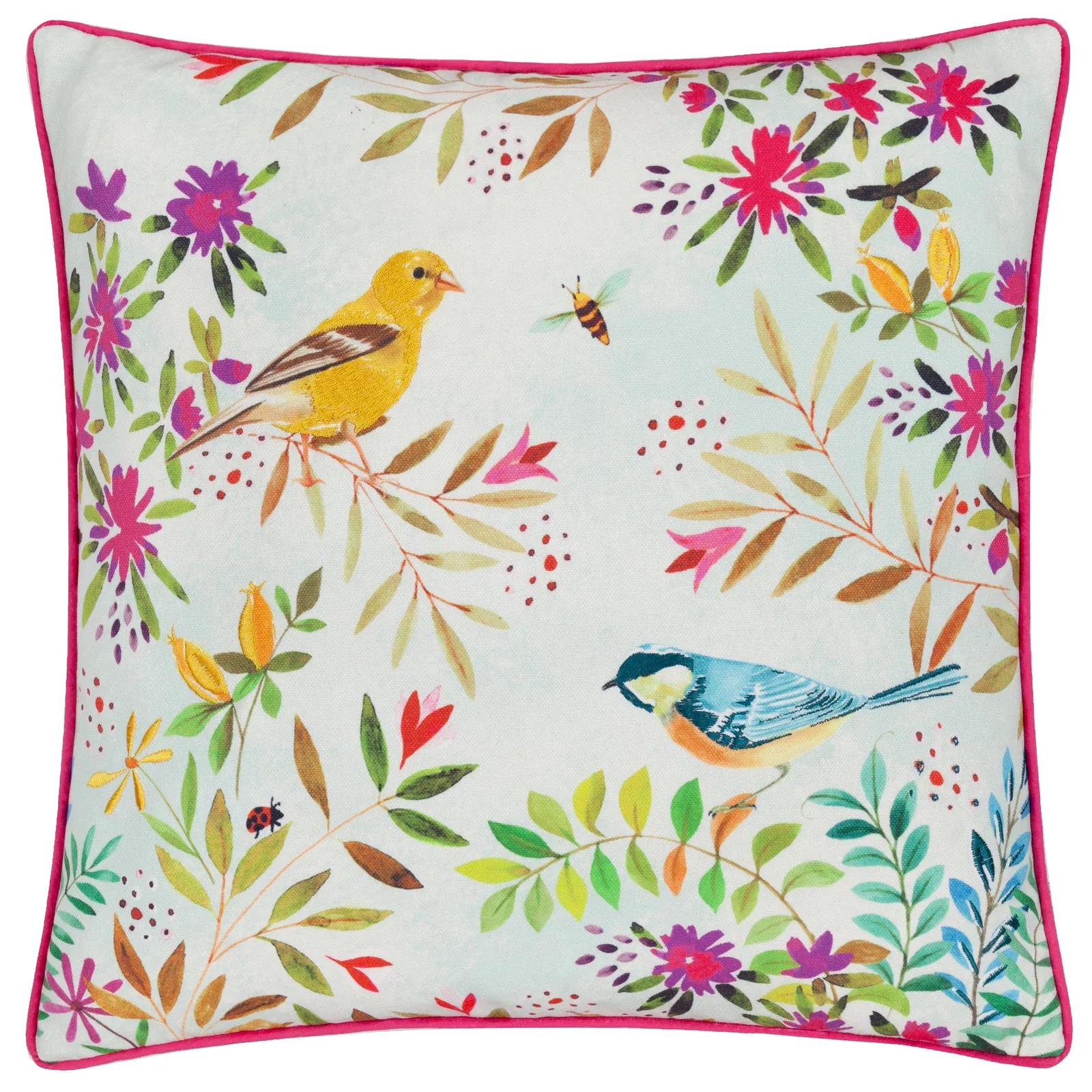 Evans Lichfield Daisy Hill Willow Birds Printed Cushion in Pink