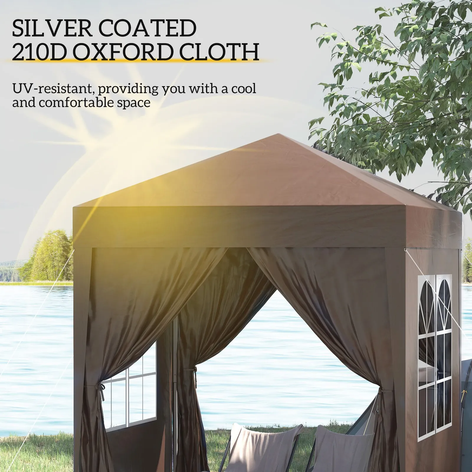 OUTSUNNY 2mx2m Pop Up Gazebo Party Tent Canopy Marquee with Storage Bag in Brown 6