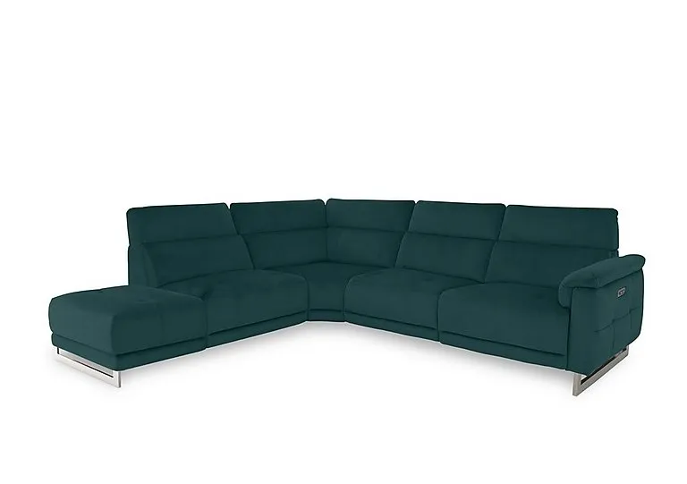 Moet Fabric Power Recliner Chaise End Left Hand Facing Corner Sofa with Telescopic Headrests - Opulence Teal - Sofas and Armchairs - In Time for Christmas