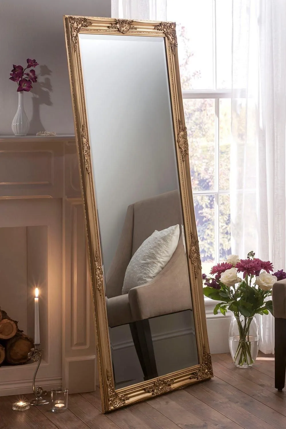 Yearn Mirrors Decorative Gold full length Mirror 74x163cm in Metallic Gold