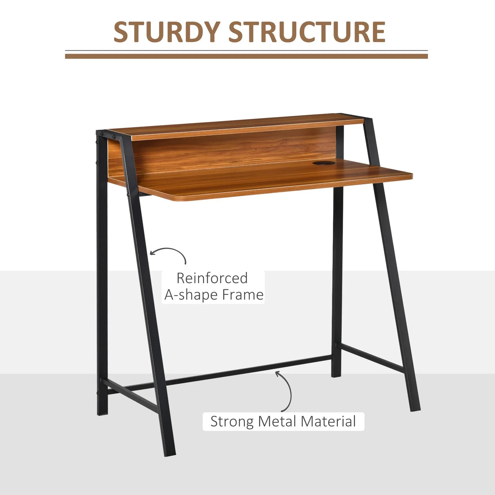HOMCOM 2-Tier Storage Computer Workstation with Shelf, Metal Frame in Walnut 6