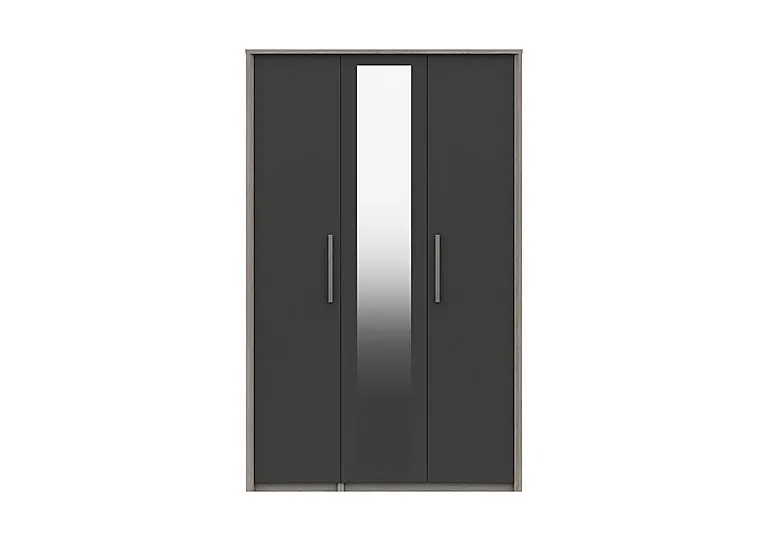 Euston 3 Door Tall Wardrobe with Mirrors - Grey Oak/Graphite Gloss
