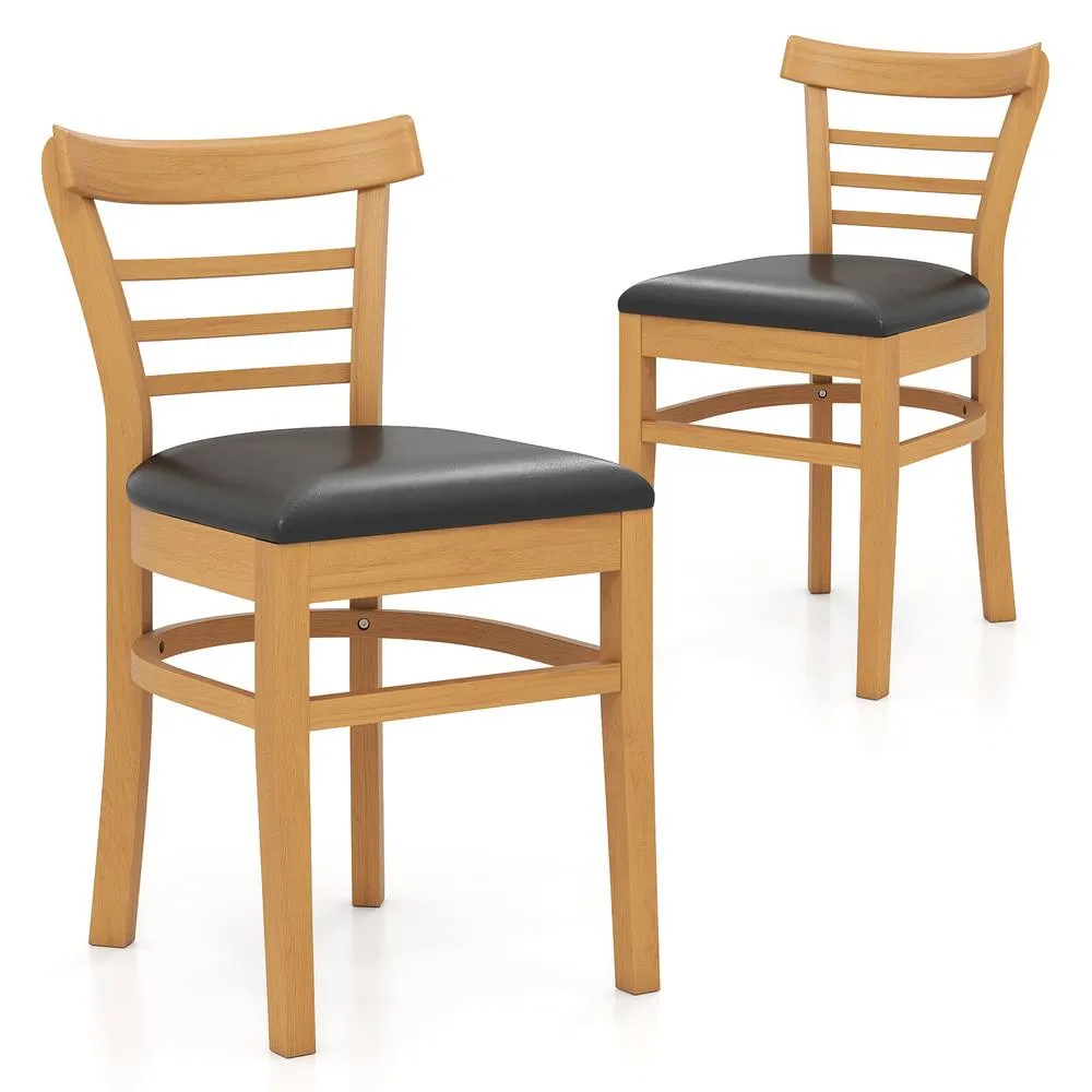 Costway Modern Dining Chair Set of 2 PU Leather Upholstered Kitchen Chair in Natural 2