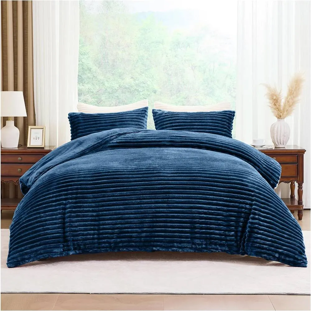GAVENO CAVAILIA Osum Ribbed Duvet Cover Set in Navy 1