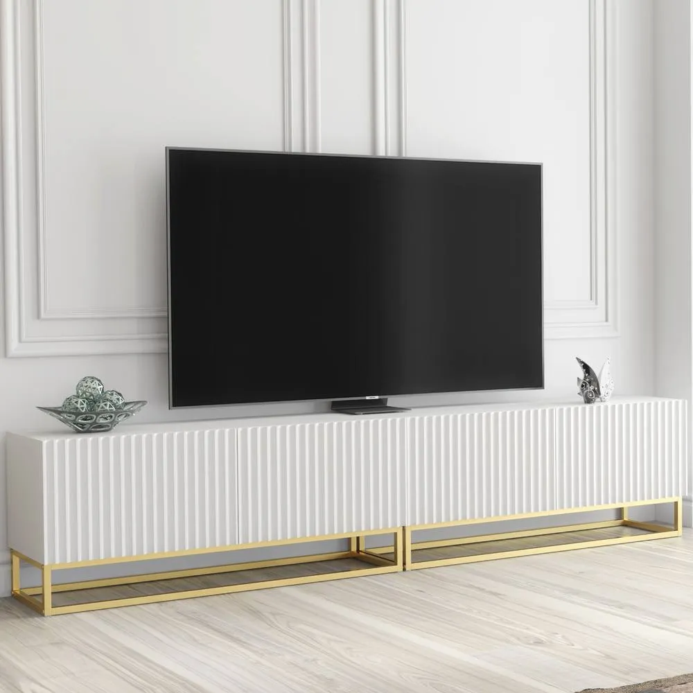 Creative Furniture Ripple Duo TV Unit 200cm - Modern Fluted Design with Push to Open Doors in White 3